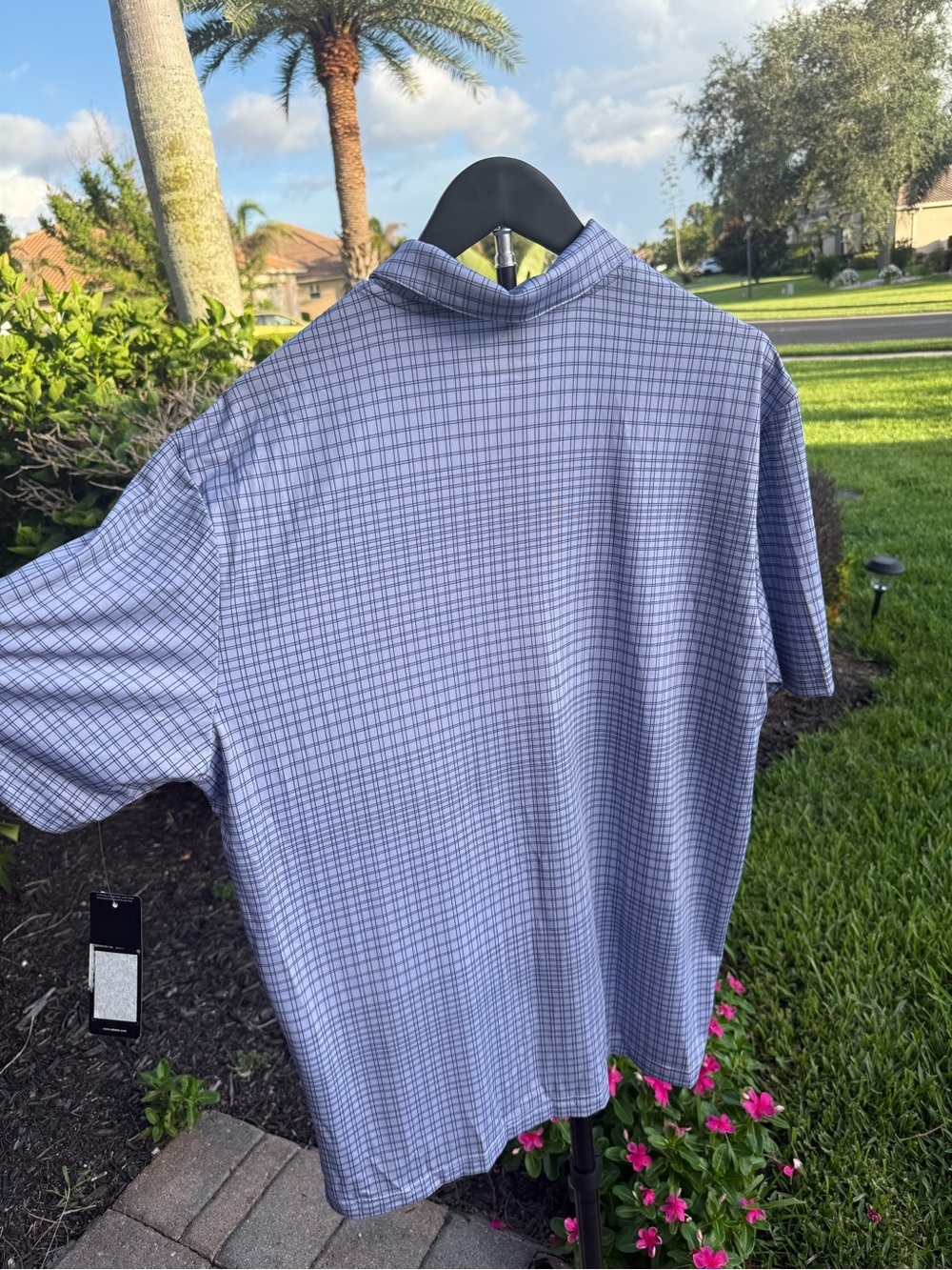 adidas Men’s Light Blue Checked Golf Polo - Picture 2 of 16
